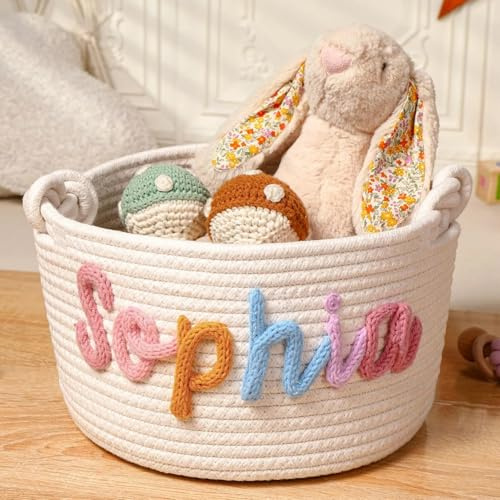 Cestino Portaoggetti Intrecciato Personalizzato Per Neonati Con Nome, Cestino Per Pannolini E Vestiti Per Neonati, Cesti Regalo In Cotone Intrecciato Per Neonati, Decorazioni Per La Cameretta