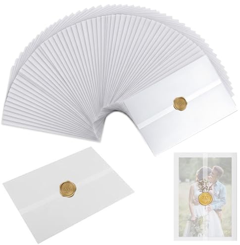 Xiansini 60PCS A5 Vellum Jackets for Wedding Invitations, Translucent Vellum Envelopes 15 x 21 cm Pre-Folded Invitation Sleeves Wraps, Vellum Paper for Wedding Invite, Baby Shower Birthday DIY Craft