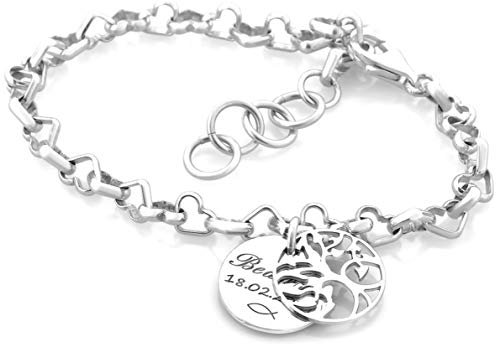 Taufgeschenk Mädchen Taufarmband Armband 925 Sterling Silber zur Taufe mit Gravur Namensarmband für Baby und Kinder Herzkette Silberarmband Patenkind Armkettchen | HANDMADE IN GERMANY