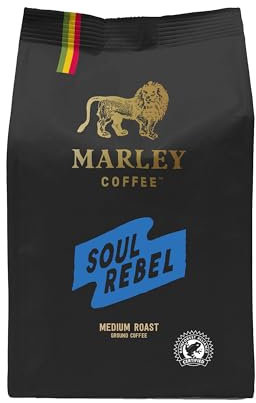 Marley Coffee Medium Roast Ground Coffee 227g - Soul Rebel Blend - From The Marley Family - Ideal For V60 Filter Cafetiere Aeropress - Strength 3