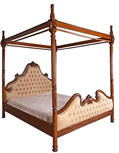 Canopy Bett Himmelbett Mahagoni Schädel Bett Ehebett 4 Pfosten Bett 180x200cm mar225 Palazzo Exklusiv aus massivem Mahagoniholz. Barocke Schnitzereien majestätisches Schlafzimmer-Highlight!