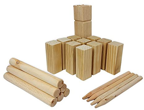 Gravidus Kubb Spiel Holzwurfspiel Spielen mit der ganzen Familie oder Freunden bis zu 6 Spieler aus Kiefernholz - mit Tragebeutel und Spielanleitung