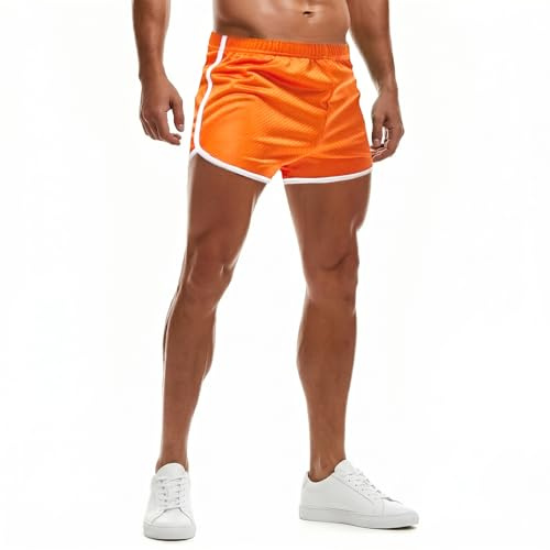 AIMPACT Short de Course pour Homme de 3 Pouces Short Sport Homme Respirant de Rugby Jogging Fitness Training Tennis(Orange-M)