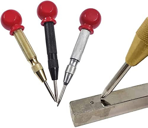 3 Piezas Punzón Central Automático,Localizador de Perforadoras de Resorte,Acero de Alta velocidad Impacto Ajustable Herramienta Punzonado para Metal, Madera, Vidrio, Plástico.