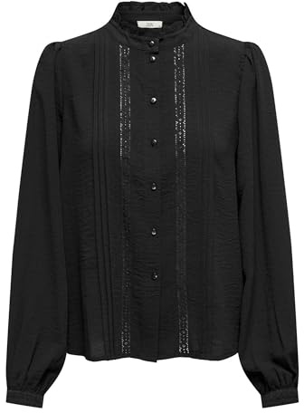 JdY Femme Ellis WVN Noos L/S T-Shirt en Dentelle Chemisier À Manches Longues, Noir-2, 40 EU