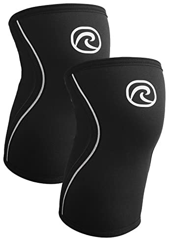 Rehband Kniebandage Kraftsport, Kniestütze für Cross Fit & schweres Training, Knee Sleeve aus 5 mm Neopren, in vielen Farben & Größen, Unisex, Farbe:Schwarz - 1 Paar, Größe:L