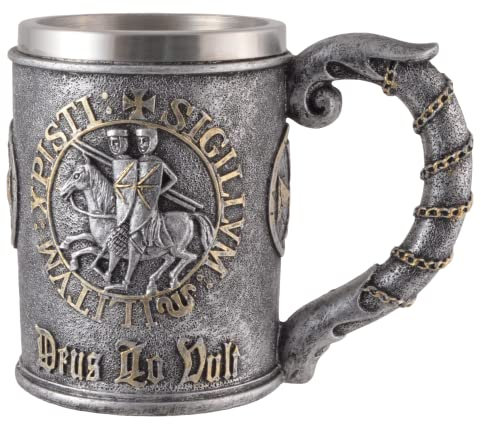 Cruche cruciforme « Deus lo vult » avec insert en acier 600 ml amovible en pierre artificielle peinte à la main Motif oiseaux