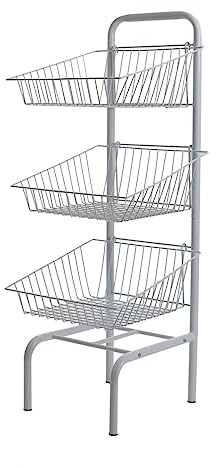 Retail Shop SUPERMARKETS 5 Tier Stacking Metal Baskets (WHITE 3 TIER DISPLAY STAND)