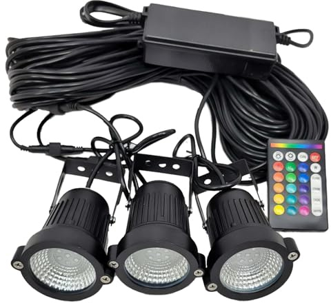 Custom Pro G2 PondPrism Premium Smart- Universal Pond Fountain 3-Light KIT - 36 W LED Solid or Color Changing with Remote | 100 ft cd | Smart Control with Phone APP | 2 Year USA Backed Warranty!