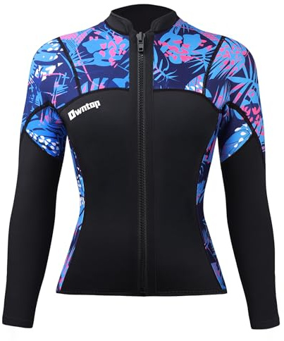 Owntop Tops de Traje de Neopreno Mujeres 2mm - Chaquetas de Neopreno Ultra Elásticas con Cremallera Frontal, Chaquetas de Traje de Manga Larga para Todos los Deportes Acuáticos, Mujer Rojo XL