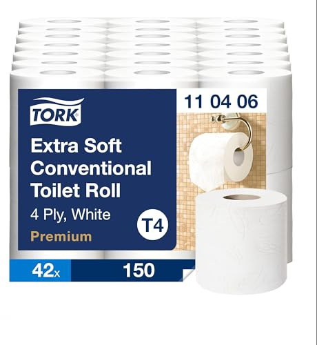 Tork Papier Toilette Rouleau traditionnel extra-doux blanc T4, Premium, 4 plis, 42 x 150 Feuilles, 110406