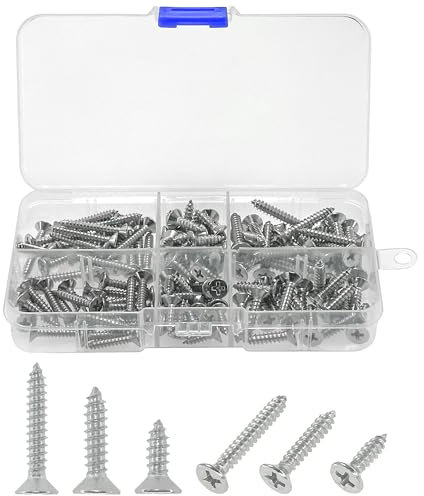 120 PCS 304 Stainless Steel Self Tapping Phillips Flat Screws