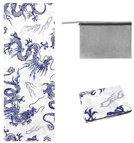 Eslifey Yoga-Handtuch, chinesisches Drachenmuster, rutschfest, schweißabsorbierend, Hot Yogamatte, Handtuch für Hot Yoga, Pilates und Fitness, 185 x 68 cm