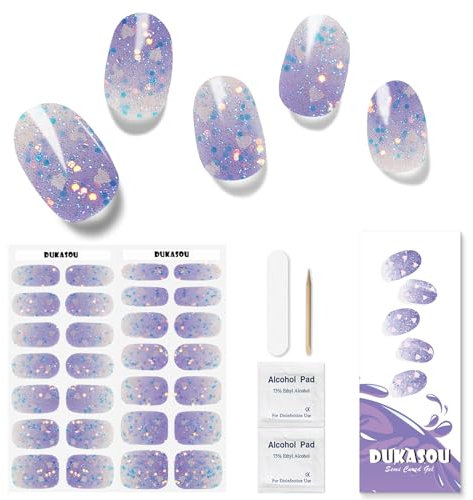 DUKASOU Gel Nail Strips - 28 pcs Gel Nail Stickers-Full Wraps- Salon Quality Soft Holy Gels Nails Stickers UV- Long Lasting, UV Lamp Compatible, Easy to Carry Holy Gel& Use & Remove