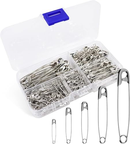 Sicherheitsnadeln Set – 260 Stück in 5 Größen – Safety Pins Groß & Klein – Nähen, Basteln, DIY – Silberfarbene Metallnadeln für Haushalt & Kleidung