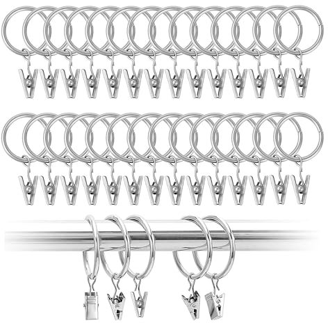 50PCS Metal Curtain Rings - 25mm Rod Ring Clips with Hook - Sliding Eyelet for Hanging