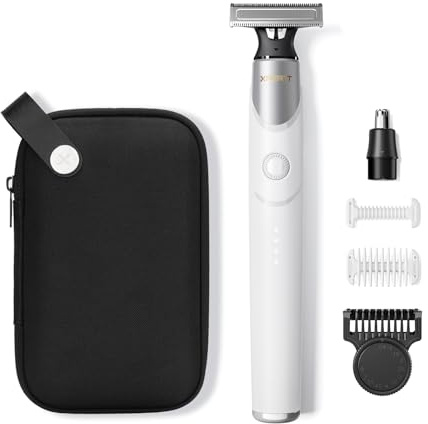 Xpert T Magnetico Rasoio Barba & Corpo All-in-One, Testina Tagliapeli Naso, Pettini Regolabili 12 in 1, Rasoio Elettrico Uomo & Donna per Viso Corpo, Ricaricabile Rapido Tipo-C (White-Pack)