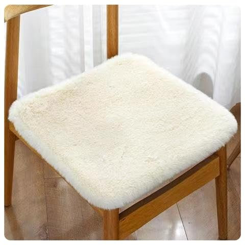 Rockreyoa Kunstfell Sitzauflage Fellimitat-Stuhlplatte Faux Kissen Stuhl-Sitzkissen Kunstfell Sitzkissen Quadratisch Stuhlauflage Rutschfestes Warm Sitzpolster Stuhl Dekokissen Beige(Eckig) 40 * 40cm