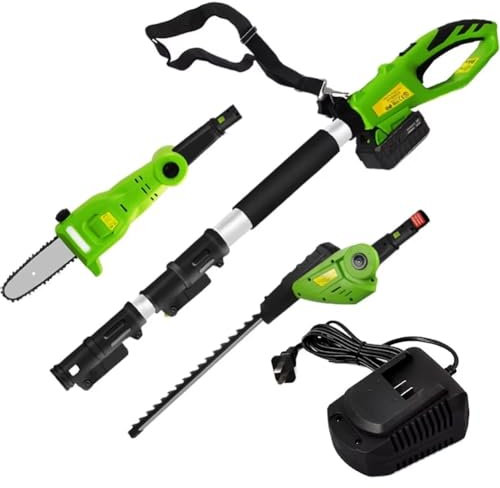 Cortasetos de pértiga inalámbrico,sierra de pértiga de mano y cortasetos de pértiga,mini motosierra eléctrica con batería de 4 Ah, podadora de árboles extensible, cortasetos y ramas for jardín y hogar
