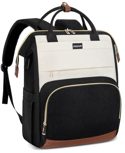 MOSISO Laptop ryggsäck för kvinnor, 15,6 tums laptopväska med USB-laddningsport och dragsko fram, ta med dator bokväska resa ryggsäck casual dagryggsäck för högskola arbete affärer, svart