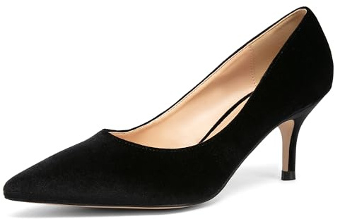 NEWBELLA Women's Velvet Low High Heels - Solid Color Elegant Dress Pumps for Wedding, Parties & Daily Work Black