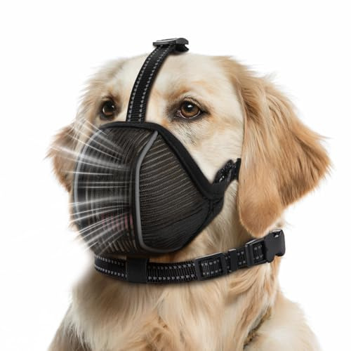 Dog Muzzle,Mesh Soft Muzzle for Small Medium Large Sized Dogs, Adjustable Puppy Muzzles with Collar Prevents Chewing,Biting & Scavenging | Allows Panting, Drinking & Grooming (M)