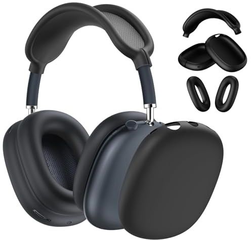 3-in-1 Silicone Case Cover for AirPods Max 2/AirPods Max Headphones, Apple AirPod Max Accessory Protective Cover, Headband/Ear Cups/Ear Pad Covers, Anti-Scratch and Sweatproof (All Black)