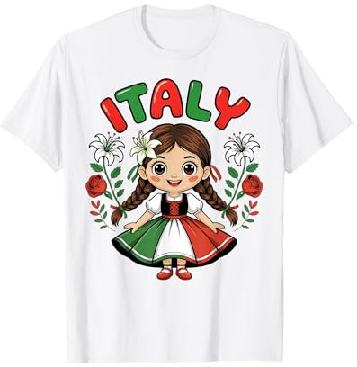 Cute Italy Girl Traditional Dress with Flowers for Kids T-Shirt
