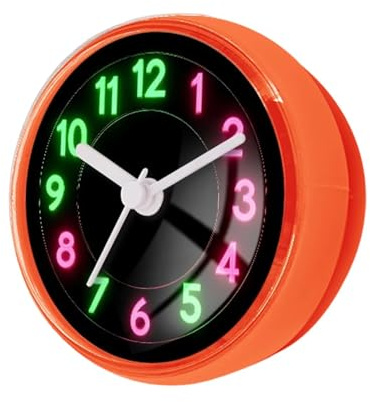 KESOTO Orologio da Bagno Impermeabile, Rotondo, Portatile, con Ventosa, Facile da Leggere, Piccolo Orologio Digitale per Specchio e Bagno di casa, Orange B