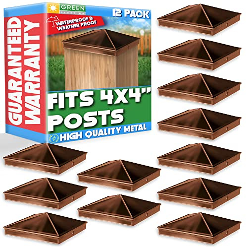 GreenLighting 4x4 Aluminum Pyramid Post Cap Cover (Brown 12 Pack) Fits 4x4 Nominal Wood (True 3.5 x 3.5) Powder Coated Matte Outdoor Caps Cover, Fence, Decking, Waterproof