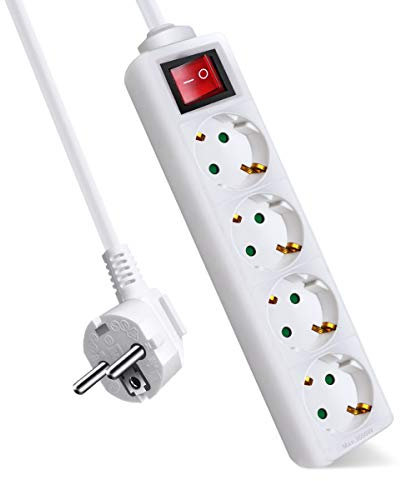 EXTRASTAR 4-Fach Steckdosenleiste mit Schalter und Kindersicherung, Steckdosenleiste 3m Kabel, 3G1.5m㎡, 16A, 3680W, Mehrfachsteckdose für Zuhause, Büro, Weiß