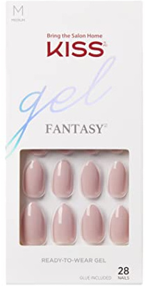 KISS Gel Fantasy Prêt-à-porter Gel Ongles Rock Candy, Kit Ongles 24 Méga Onglets Adhésifs, Stick Manucure, Mini Lime et 24 Faux Ongles