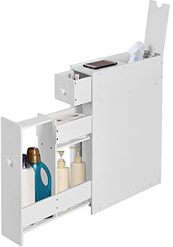 GIANTEX Nischenschrank Nischenregal, Badezimmerschrank Schubladenschrank mit 2 Schubladen, Seitenschrank Badschrank schmal, Standschrank Aufbewahrungsschrank Mehrzweckschrank für Bad Küche (Weiß)
