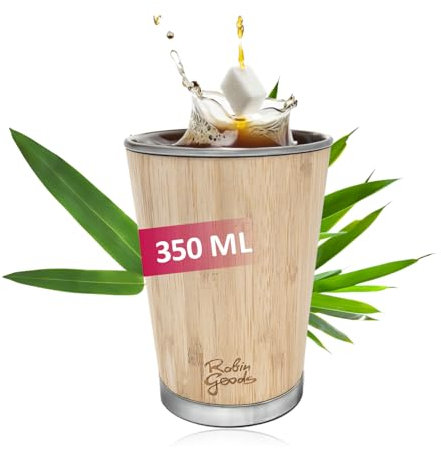 Robin Goods® Trinkbecher aus Edelstahl und Bambus - hochwertiger Becher 350 ml - Campingbecher - bruchsicher und BPA-frei (1 Stück - 350ml)