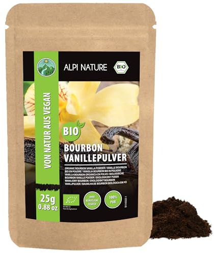 Ekologisk bourbon vanilj (25 g), ekologiskt mald vanilj, vanilj från bourbon-strängar från kontrollerad ekologisk odling, 100 % ren och naturlig