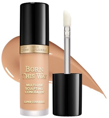 Too Faced Born This Way Super Coverage Multi-Use Concealer | Full Coverage, Non-Comedogenic, Oil Free + Long Lasting Concealer | Hyaluronic Acid + Coconut Water, 0.45 Fl Oz, Light Beige