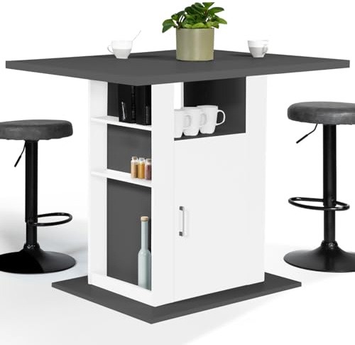 IDMarket - Ilot central UGO 110 cm bandeja madera gris y blanco con almacenamiento
