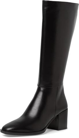 Tamaris Damen Langschaft-Stiefel mit Absatz Leder Blockabsatz; BLACK/schwarz; 37 EU