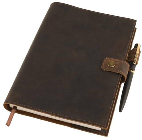 moonster Cuaderno de Notas Reutilizable de Cuero – Diario Personal con Bolígrafo, Diario de Viaje Forrado de Piel – Agenda de Piel con Cuaderno A5 de Rayas para Hombres y Mujeres