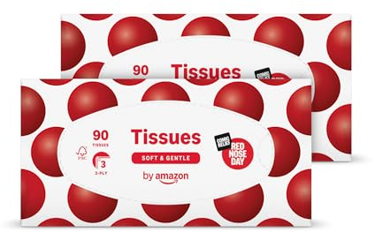 by Amazon Red Nose Day Facial Tissues, 3-ply 90 Sheets, Twin Pack (2 Pack), Lotioned tissues – on Behalf of Comic Relief