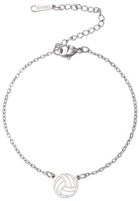 TEAMER Collana in Acciaio Inossidabile Pallavolo - Ciondolo, Bracciale, Orecchino Moda Sport Gioielli per Amanti (Bracciale - Argento)