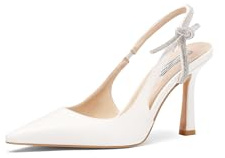 QUEEN HELENA Scarpe Eleganti con Tacco Alto Décolleté a Punta Chiusa con Strass Donna K3347 (Bianco Pu, 37)