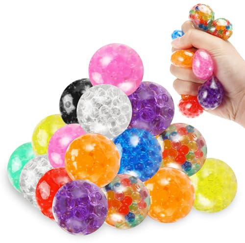 Farerkass 24 Stück Anti Stress Spielzeug Bälle, Mini Mesh Stressbälle Antistressball Kinder Set, Squishy Balls mit Wasserperlen, Squeeze Ball für Angst abbauen und Beruhigung Geburtstag Geschenke