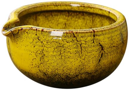 Sizikato Stoneware Porcelain Matcha Bowl with Spout, 5.2 Inch Vintage Ceramic Green Tea Bowl