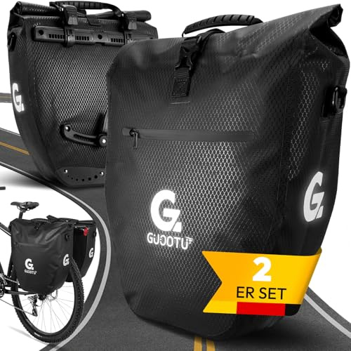 GUOOTU 2 Er Set Fahrradtasche für Gepäckträger 56L mit Tragegriff und Schultergurt fahrradtasche gepäckträger, gepäckträgertasche, Gepäckträgertasche mit Reflektoren (Schwarz 28L, 2er Set)
