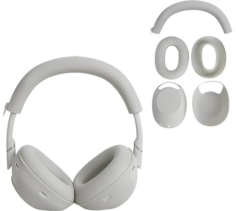 Adhiper Custodia Protettiva in Silicone 3 in 1 per Sony WH-1000XM6, Accessori XM6: Coperture per Padiglioni, Copertura per Archetto e Protezione per Guscio – Resistente al Sudore e Lavabile – Argento
