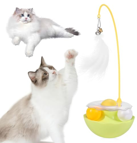 Auktransceler Jouet Interactif pour Chat-Design Coupe avec Cannes Détachables,Plumes,Grelot & Balle à Cataire-Anti-Stress,Effet Longue Durée - Lavable - pour Chats Ennuyés d'Intérieur Jeu Chat(Jaune)
