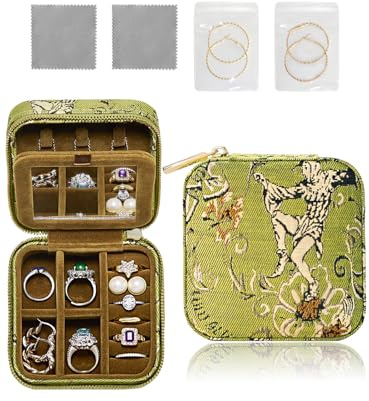Small Travel Jewelry Box for Women - Mini Personalized Jewellery Organizer with Mirror|Cute Portable Jewelry Case Necklace Earring Ring Compact Storage Holder Birthday Gifts for Mom Bridesmaid (Green)