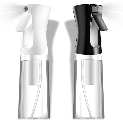 2 botellas pulverizadoras de agua continuas, para el cabello y el agua para el peinado, limpieza, a prueba de fugas con fina pulverización, botella recargable para cabello, plantas, hogar y viajes