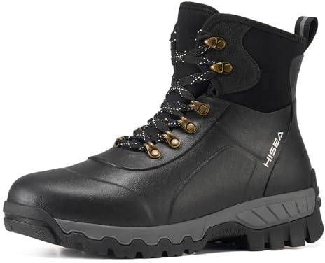 HISEA Ankle Rubber Rain Boots for Men, Lace Up Round Toe Waterproof Boots for Hiking Outdoor Mud Yard Garden Chore